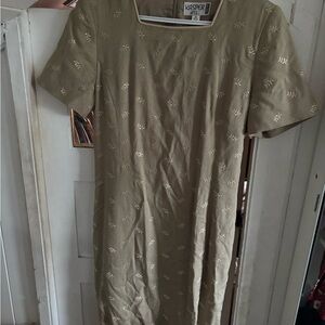Vintage Kasper Olive Embroidered Midi Dress